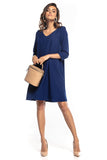 Trapeze Dress with 3/4 Sleeves and Decorative Belt