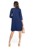 Trapeze Dress with 3/4 Sleeves and Decorative Belt