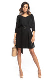 Trapeze Dress with 3/4 Sleeves and Decorative Belt
