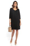 Trapeze Dress with 3/4 Sleeves and Decorative Belt