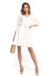 Elegant Trapeze Dress with 3/4 Sleeves & Decorative Belt