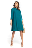 Elegant Trapeze Midi Dress with 3/4 Sleeves & Collar