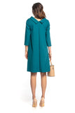 Elegant Trapeze Midi Dress with 3/4 Sleeves & Collar