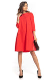 Elegant Trapeze Midi Dress with 3/4 Sleeves and Collar