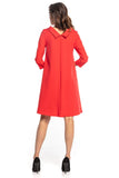 Elegant Trapeze Midi Dress with 3/4 Sleeves and Collar