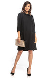 Elegant Trapeze Midi Dress with 3/4 Sleeves and Collar