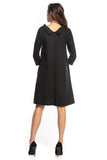 Elegant Trapeze Midi Dress with 3/4 Sleeves and Collar
