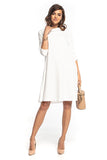 Elegant Trapeze Midi Dress with 3/4 Sleeves and Collar