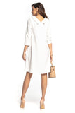 Elegant Trapeze Midi Dress with 3/4 Sleeves and Collar