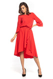 Elegant Asymmetrical Midi Dress with 3/4 Sleeves