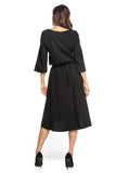 Elegant Asymmetrical Midi Dress with 3/4 Sleeves and Belt
