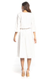 Elegant Asymmetrical Midi Dress with 3/4 Sleeves and Belt