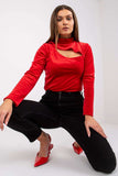 Velour Long Sleeve Blouse with Stand-Up Collar & Cut-Out