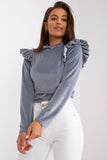 Elegant Long Sleeve Velour Blouse with Frill Details