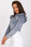 Elegant Long Sleeve Velour Blouse with Frill Details