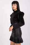 Velour Blouse with Long Sleeves and Frill Details