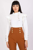 Elegant Long Sleeve Velour Blouse with Frill Details
