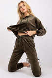 Velour Sweatshirt Set with Hood and Pockets