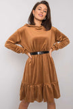 Loose Fit Velour Dress with Hood and Ruffle Hem