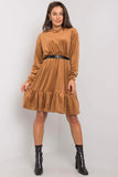 Loose Fit Velour Dress with Hood and Ruffle Hem