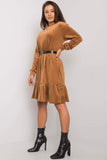 Loose Fit Velour Dress with Hood and Ruffle Hem