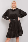 Loose Fit Velour Dress with Hood and Ruffle Hem