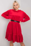 Loose Fit Velour Dress with Hood and Ruffle Detail