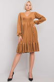 Long Sleeve Velour Dress with Frill Hem for All Occasions
