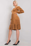Long Sleeve Velour Dress with Frill Hem for All Occasions