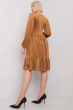 Long Sleeve Velour Dress with Frill Hem for All Occasions