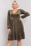 Long Sleeve Velour Dress with Frill Hem for Any Occasion