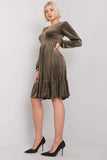 Long Sleeve Velour Dress with Frill Hem for Any Occasion
