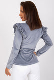 Elegant Long Sleeve Velour Blouse with Frill Details