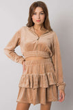 Velour Blouse and Skirt Set with Hood and Frills