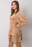 Velour Blouse and Skirt Set with Hood and Frills