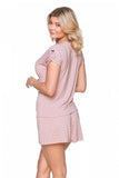 Pink Heart Print Two-Piece Pajama Set with Bow