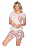 Floral Motif Short Sleeve Pajama Set in Ecru