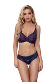 Navy Blue Lace Thong with Contrasting Pink Trim