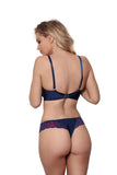 Navy Blue Lace Thong with Contrasting Pink Trim