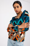 Patterned Long Sleeve Velour Blouse for Any Occasion