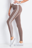 Trendy High-Waisted Sports Leggings with Double Stripes