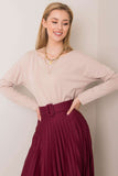 Basic Long Sleeve Cotton Blouse with Back Neckline Detail