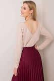 Basic Long Sleeve Cotton Blouse with Back Neckline Detail