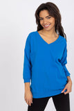 V-Neck Blouse with 3/4 Sleeves and Ribbed Cuffs