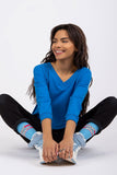 V-Neck Blouse with 3/4 Sleeves and Ribbed Cuffs