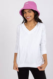 V-Neck Blouse with 3/4 Sleeves and Ribbed Cuffs