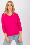 V-Neck Blouse with 3/4 Sleeves and Ribbed Cuffs