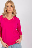 V-Neck Blouse with 3/4 Sleeves and Ribbed Cuffs