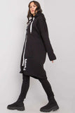Extended Cut Zipper Hoodie Coat with Pockets and Print