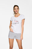 Ladies Short Sleeve Cotton Pajamas with Applique Design